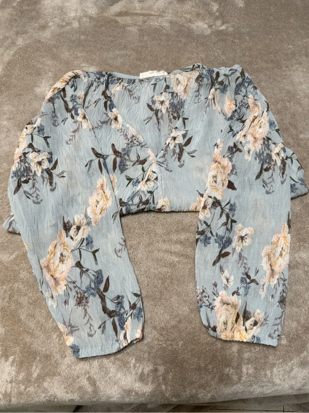 Lovestitch Light‎ Blue Floral Tie-Front V-Neck Blouse size S relax